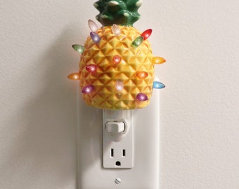 Ceramic Christmas Tree Night Light - Plugin Pineapple Christmas Tree with Lights - Vintage Ceramic Tree - Mini Christmas Tree Night Light