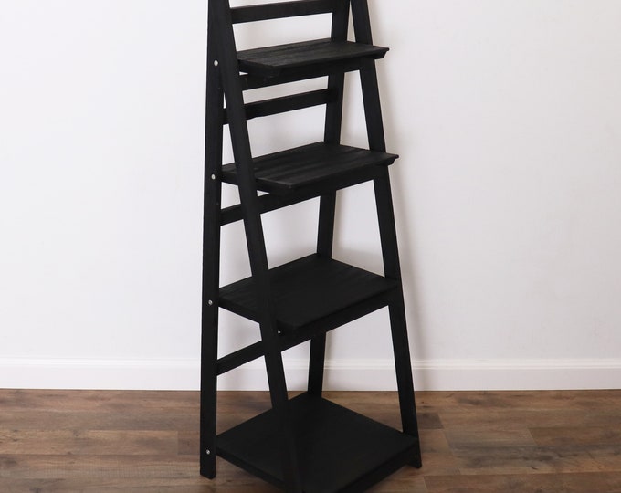 Modern Grey Ladder Shelf Distressed Bookshelf Rustic Etsy