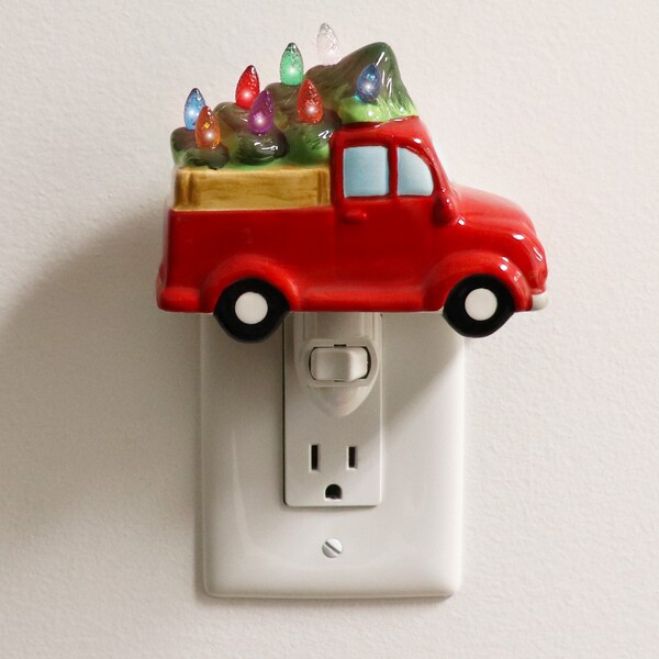 Ceramic Christmas Tree Night Light - Plugin Christmas Tree with Lights - Vintage Ceramic Tree - Mini Christmas Tree Night Light (Truck)