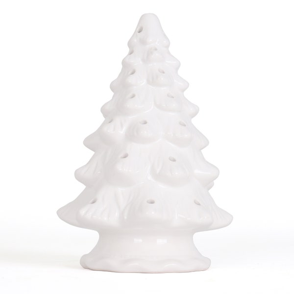 Blank Ceramic Christmas Tree - Table Top Christmas Tree - Lighted Christmas Tree - Vintage - Little Christmas Tree (9 3/4'' Medium, White)