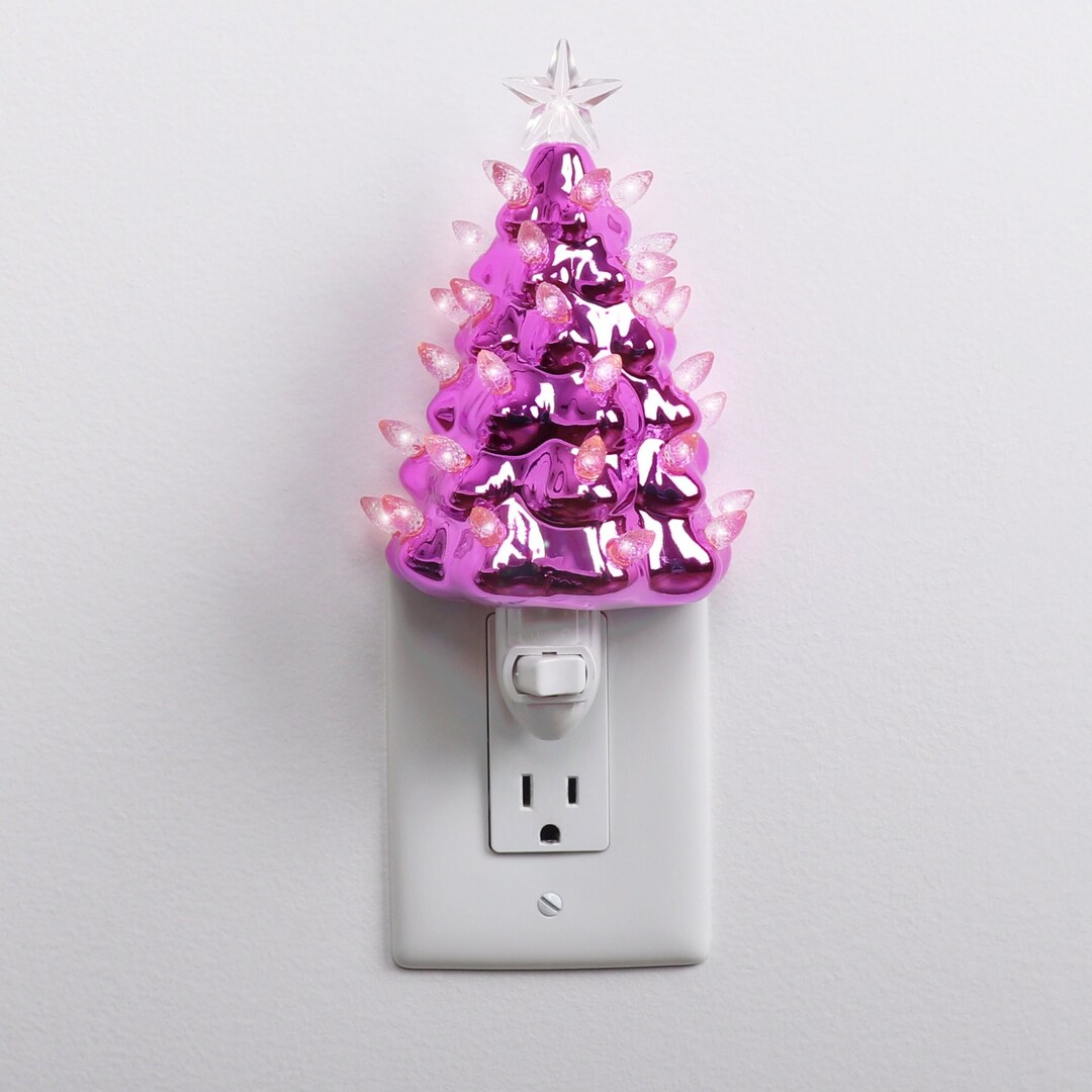 Pink Ceramic Christmas Tree Night Light Plugin Christmas Tree With