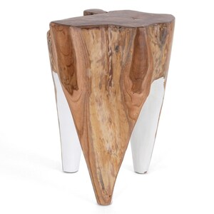 Java Teak Root Stool Wooden Teak Boho Side Table Teak Accent Table Teak Tree Stump Pedestal Side Table White