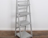 Milltown Merchants Ladder Shelf - Wooden Ladder Bookshelf - Leaning Bookshelf - Rustic Bookcase - Folding Bookcase (Grey Ladder Shelf)