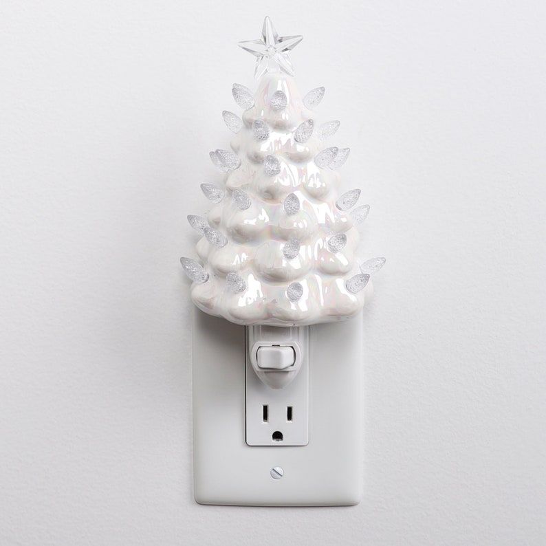 Pearl White Ceramic Christmas Tree Night Light Plugin Etsy