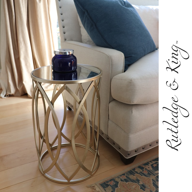 Round End Table Set Gold End Tables with Mirrored Tops Etsy