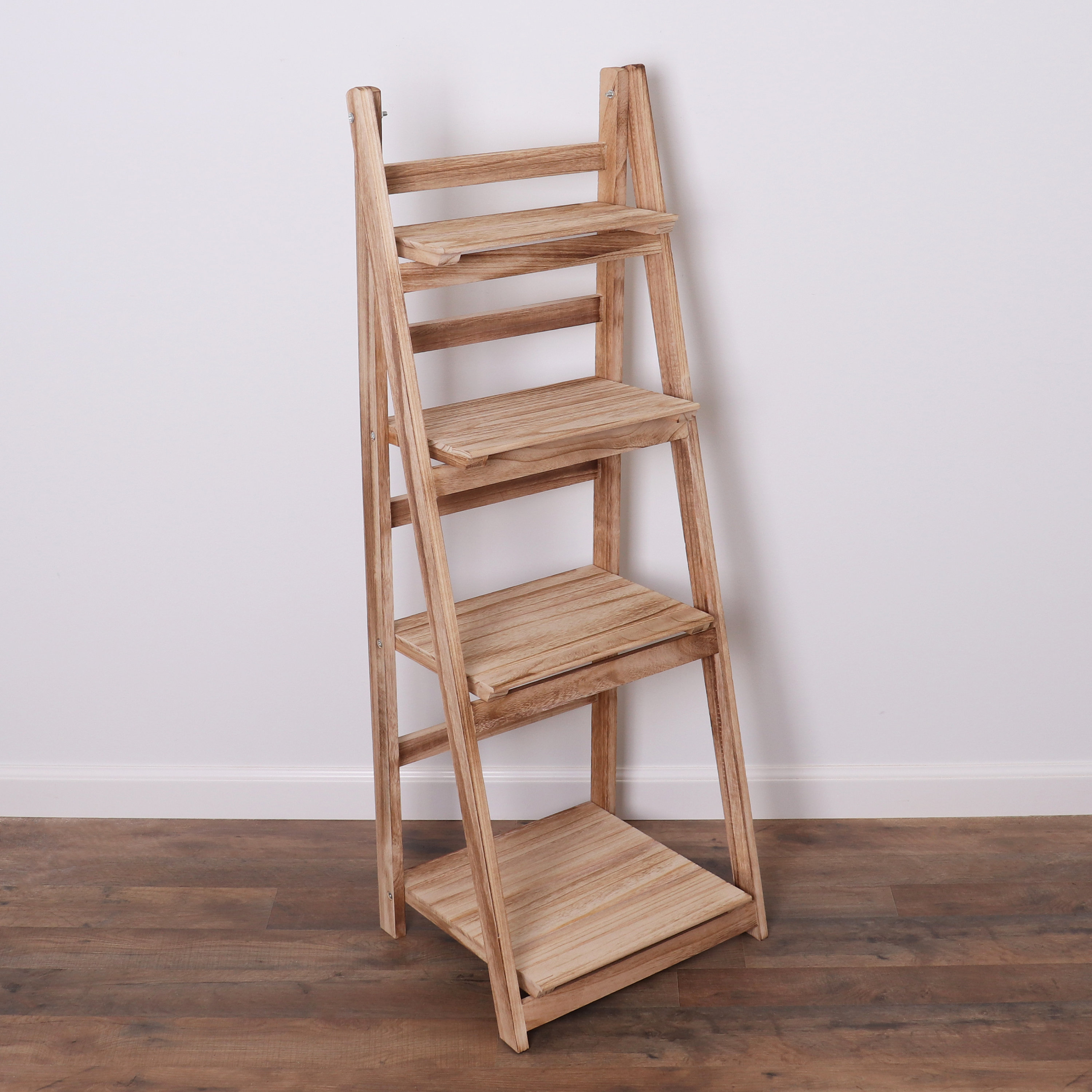 Black Leaning Bookshelf Wooden Ladder Bookshelf Folding Bookcase