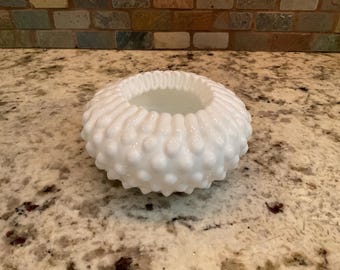 Milk Glass Ribbon Edge Small Bowl~Trinket Dish~Hobnail Pattern
