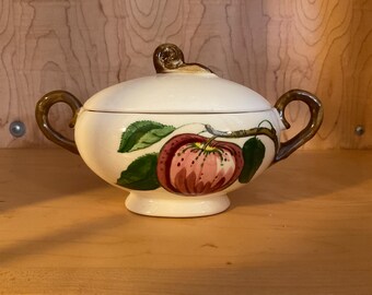 Vintage Ceramic Lidded Sugar Bowl W/Apple Pattern