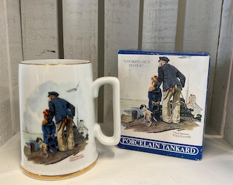 Taza de porcelana de la colección Marineros de Norman Rockwell ~ Jarra con caja ~ "Mirando al mar" ~ 1985