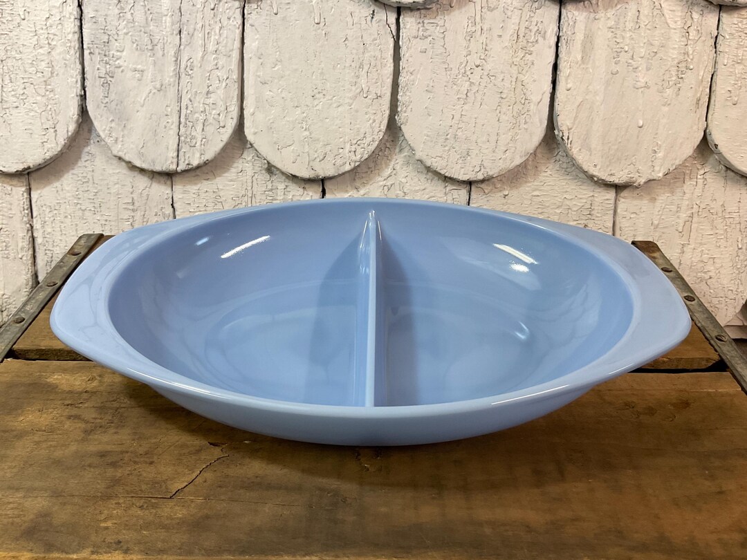 Pyrex Blue Delphite Oval Divided Serving Dish~1960s~1 1/2 QT - Etsy