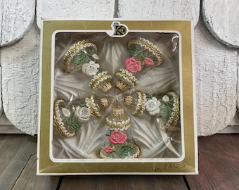 Kurt S Adler Embroidered Blown Glass Bells Christmas Ornament~Set of 5