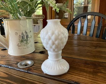 Milk Glass Footed Bud Vase W/Raised Diamond Pattern