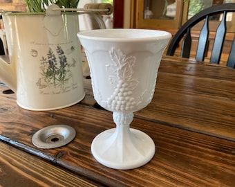 Indiana Glass Harvest Grape Milk Glass Water Goblet