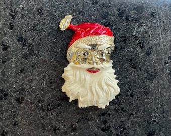 Vintage Gold Tone & Enamel Santa Claus Pin~Brooch