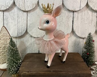 Pink Princess Deer Figurine W/Gold Crown~Pink Tutu