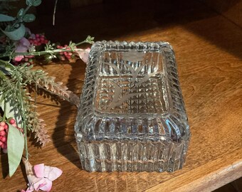 Lidded Clear Glass Trinket~Candy Dish~Jewelry Box W/Etched Flower Lid Design