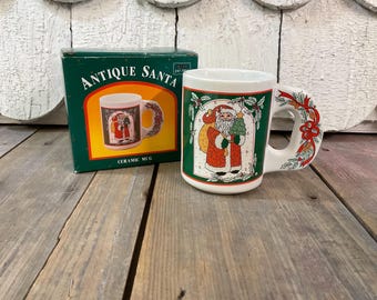 Antique Santa Ceramic Christmas Mug W/Box~1993