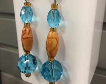 Wood Barrel Turquoise Earrings