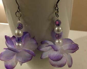 Purple Passion Pearl Floral Earrings