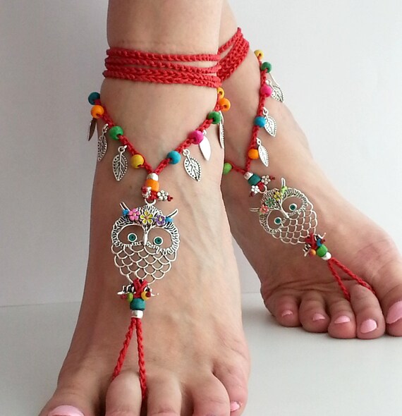 De Festival Buho Sandalias Descalzos SandaliasTobilleras Crochet Hippie RojoHippyJoyeríaBohemioRojo rsQdtChx