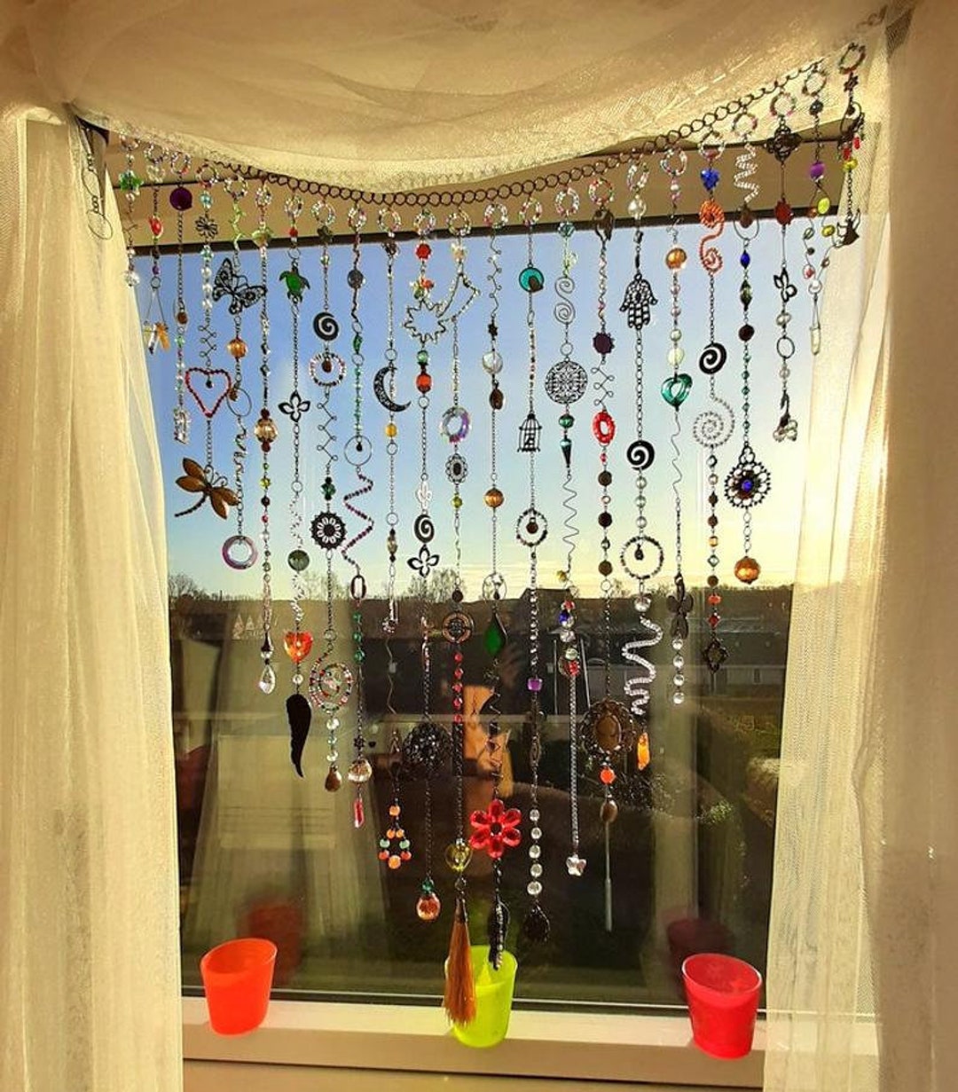 Unique Home Decor, Colorful Beaded Curtain, Boho Chic, Hand Made Beads  Curtain, Suncatcher, Boho Window Décor, Glass Window Hanging 