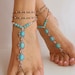 BEACH WEDDING BAREFOOT sandals, Blue turquoise stone, Hippie sandals Boho Bridal sandals, Wedding accessories Crochet anklet Bohemian anklet 