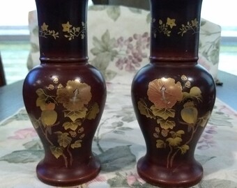 Vintage Maruni Oxblood Red Lacquerware Fluted Vase Artist Signed Made in Japan