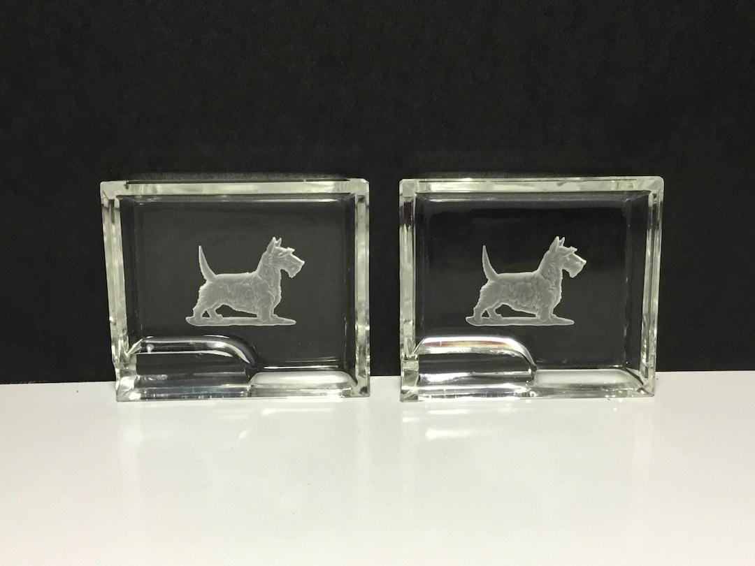 Vintage Scottie Dog Glass Ashtrays, Etched Scottish Terrier Trinket ...