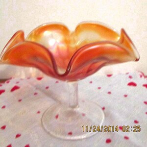 Carnival Glass Compote Clear Pedestal Beautiful decorative Mid Century Iridescent Glass Bowl