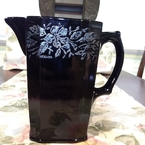 Vintage Black Amethyst Pitcher with Sterling Overlay