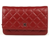 Chanel Bag Wallet on Chain (WOC) Red Quilted Lambskin Leather with Silver Hardware