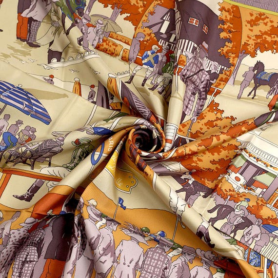 Hermes Scarf "Un Siecles de courses a Deauville" by Hubert de Watrigant 90cm Silk | Carre Foulard