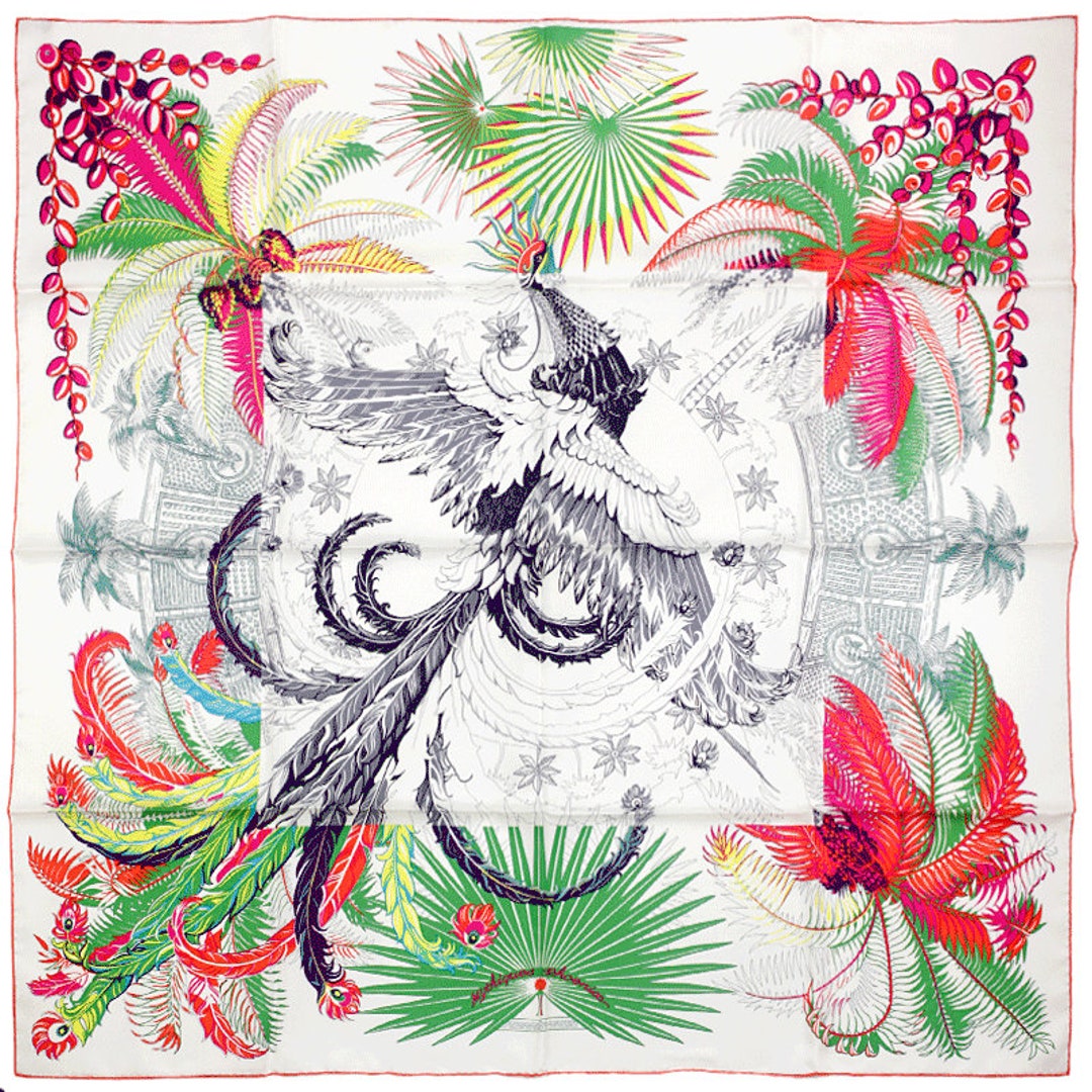 HERMES silk Gavroche Carré 45 Mythiques phoenix (The Myth of the Phoenix) scarf Black red main image 0