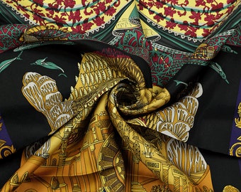 HERMES　カレ９０　TROPIQUES Hermes Scarf Modernisme tropical 90 cm silk yellow modernism Carre