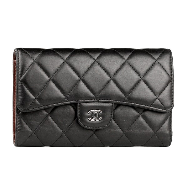 Chanel Classic Flap Wallet Black Quilted Lambskin Leather with Silver Hardware