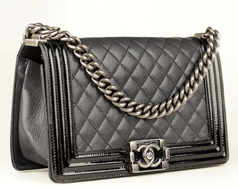 Chanel Boy Bag Quilted Goatskin and Patent Leather Medium Duo Ruthenium  Hardware