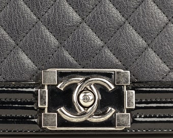 Chanel Boy Bag Quilted Goatskin and Patent Leather Medium Duo Ruthenium  Hardware