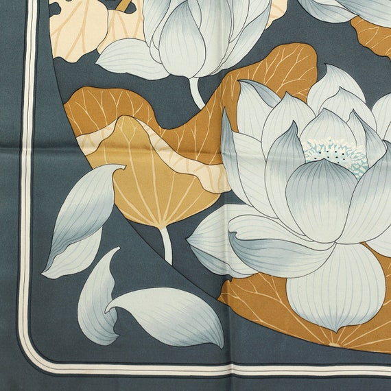 Hermes Scarf Fleurs De Lotus By Christiane Vauzelles 90cm Silk Carre Foulard