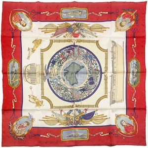 Hermes Scarf "Le Geographe" by Sandra Laroche Vintage 90cm Silk Jacquard | Carre Foulard
