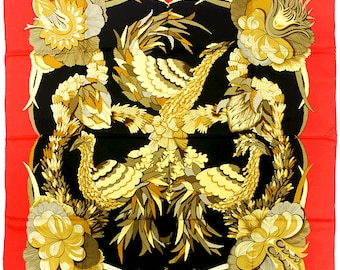 HERMES FLEURS et PLUMES シルクスカーフ エルメス スカーフ「Fleurs et Plumes」 リー・P・クック作 90
