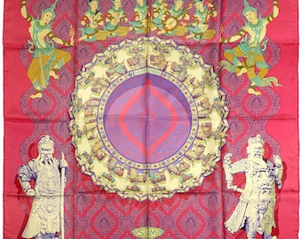 Vintage Hermes Paris Beautiful Large Red Silk Scarf With a