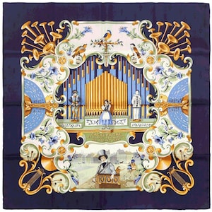 Hermes Scarf "Orgauphone et Autres Mecaniques" by Francoise Faconnet Vintage 90cm Silk | Carre Jacquard