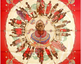 エルメス スカーフ "Perles du Kenya" by Dimitri Rybaltchenko ヴィンテージ 90 cm シルク |カレ・フーラール