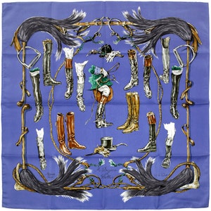 Hermes Scarf "Propos de Bottes" by Xavier De Poret Vintage 90cm Silk | Carre Foulard
