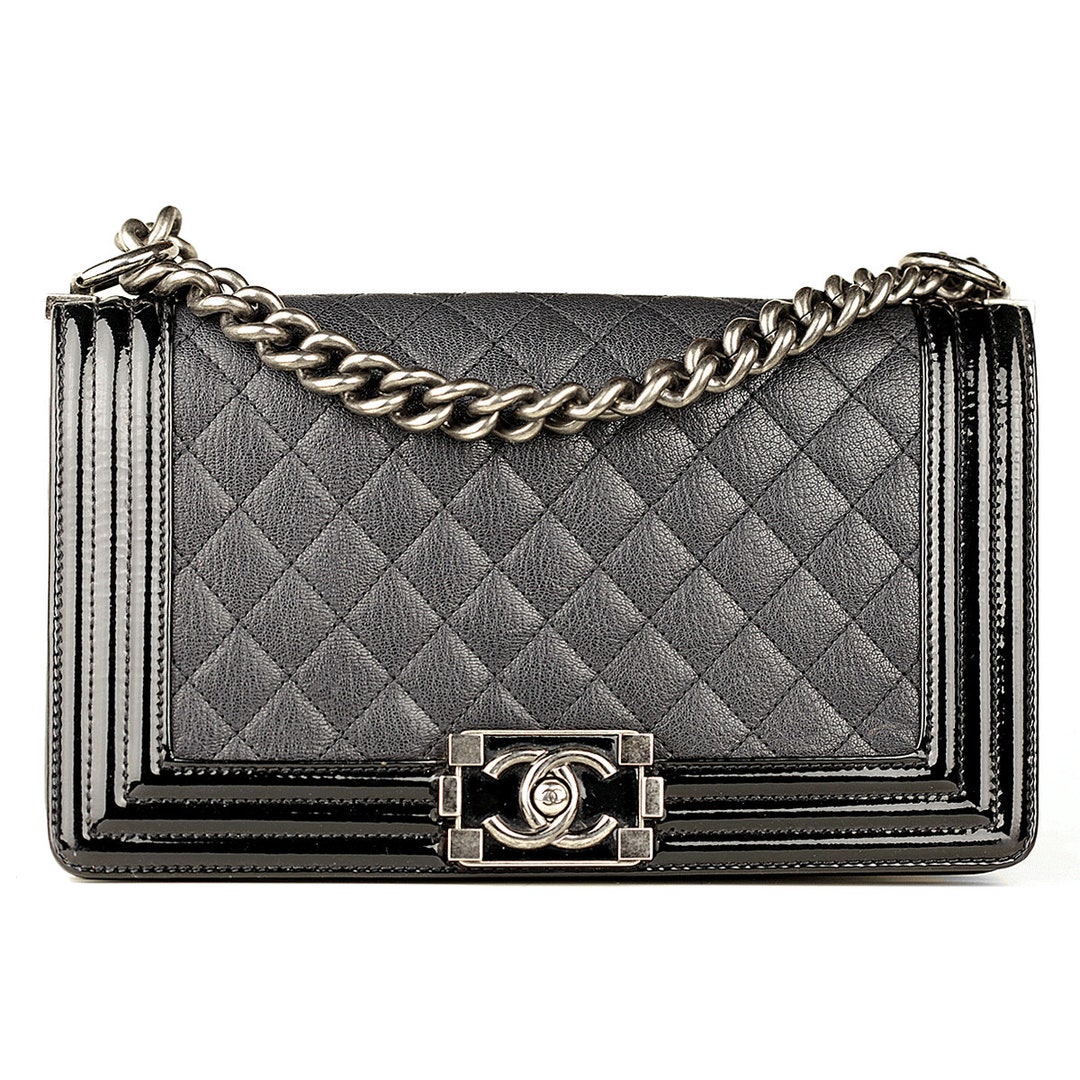 Chanel Medium Metallic Quilted Boy Leather White, Shoulder Strap Bag Box &  Card