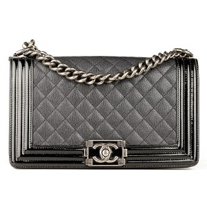 Chanel Boy Bag Quilted Goatskin and Patent Leather Medium Duo Ruthenium Hardware
