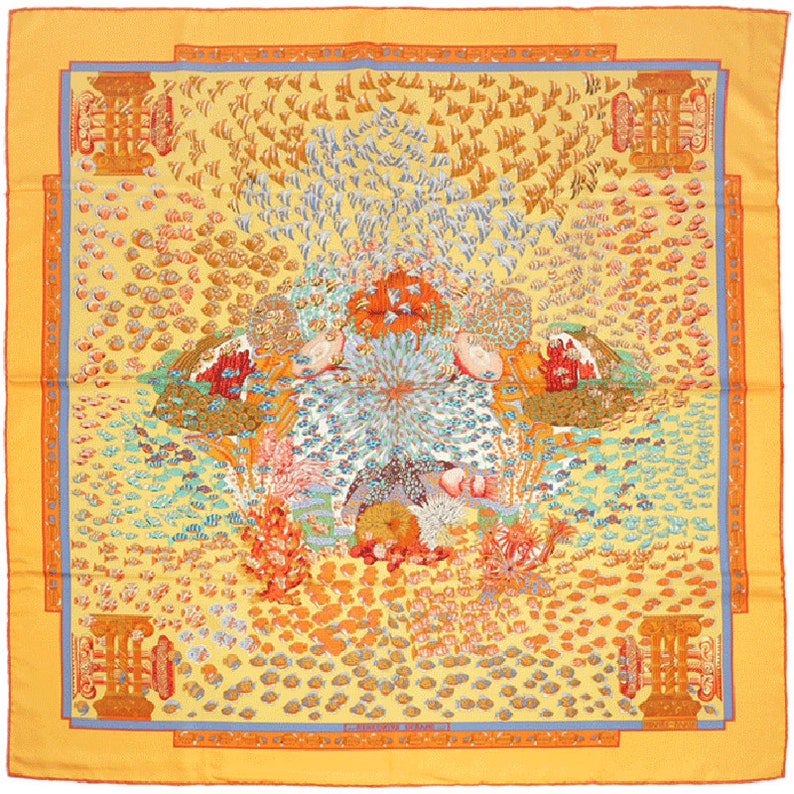 Hermes Scarf rencontre Oceane by Annie Faivre 90cm Silk Carre Foulard