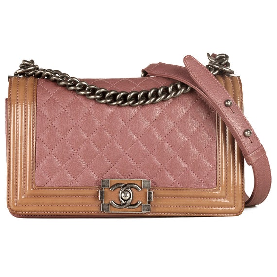 Buy Chanel Boy Bag Quilted Calfkin and Patent Leather Medium Duo Ruthenium Hardware Online in India Etsy