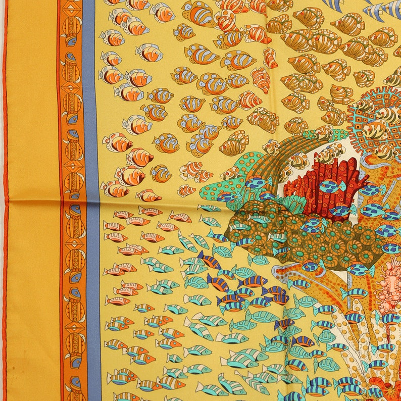 Hermes Scarf rencontre Oceane by Annie Faivre 90cm Silk Carre Foulard