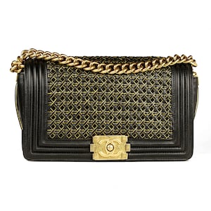 CHANEL Boy Old Medium Brown Aged Gold HW Chain Crossbody Shoulder Bag  CLASSIC